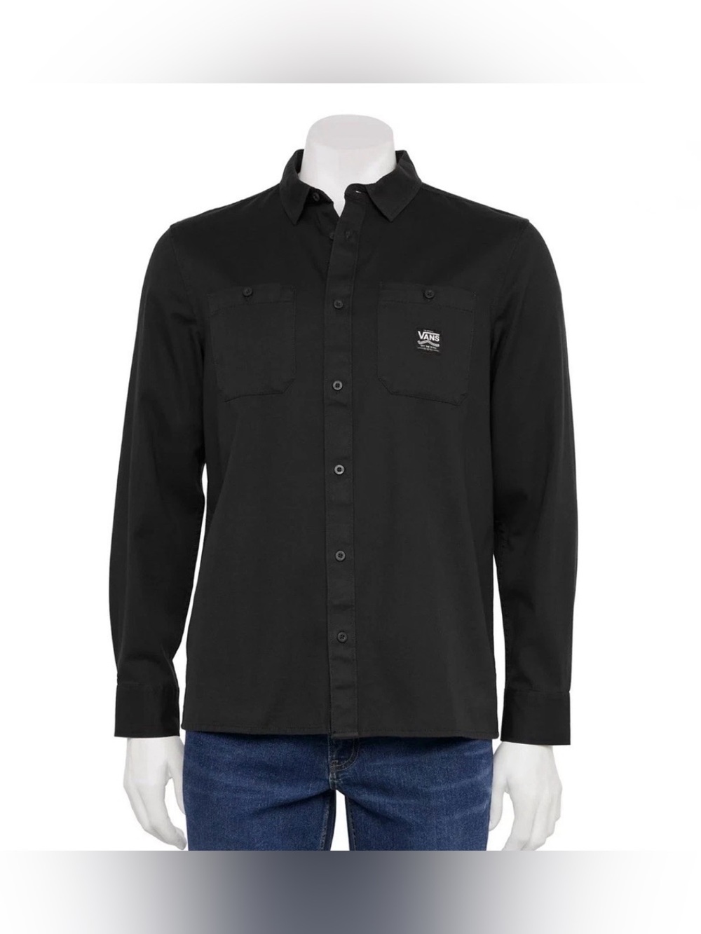 Vans Men's Large Black Long Sleeve Lokkit Woven Shirt Canvas Logo Skater Grunge